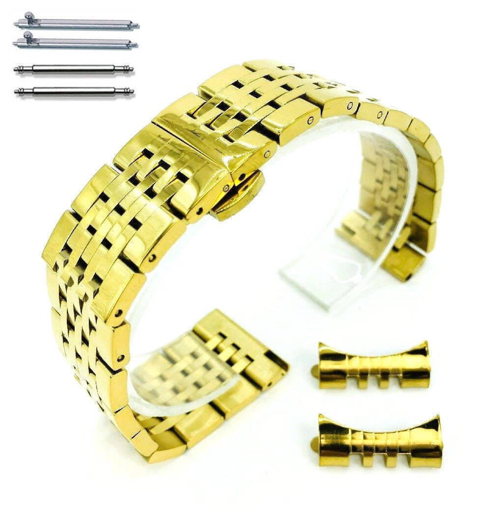 Polished Thin Gold Metal Bracelet Watch Band 13mm 15mm 17mm 19mm 21mm 23mm 7073