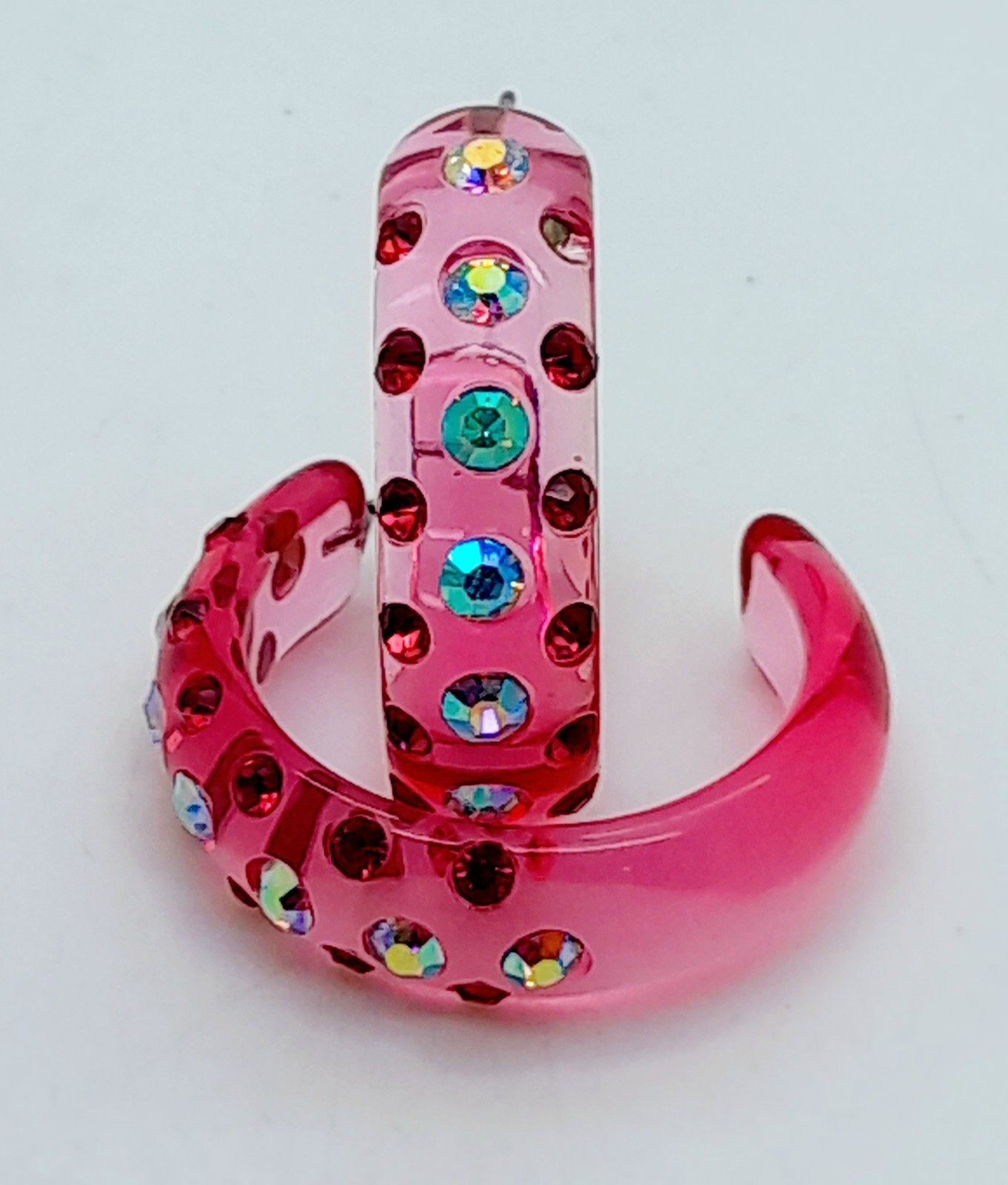 E173 NEW 1″ CLEAR PINK ACRYLIC HOOPS PINK & AB RHINESTONES FASHION EARRINGS
