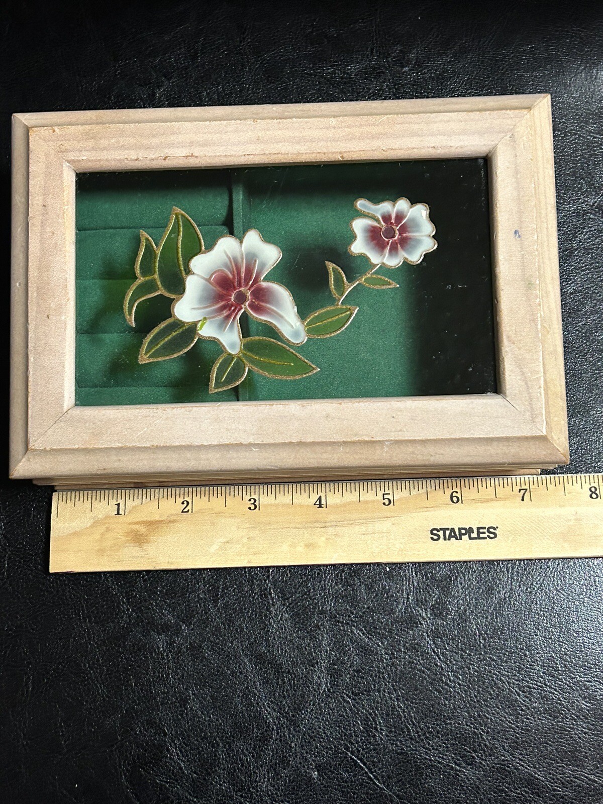 Vintage Mele Stained Glass Jewelry Box w/Emerald Green Velvet Lining!!!