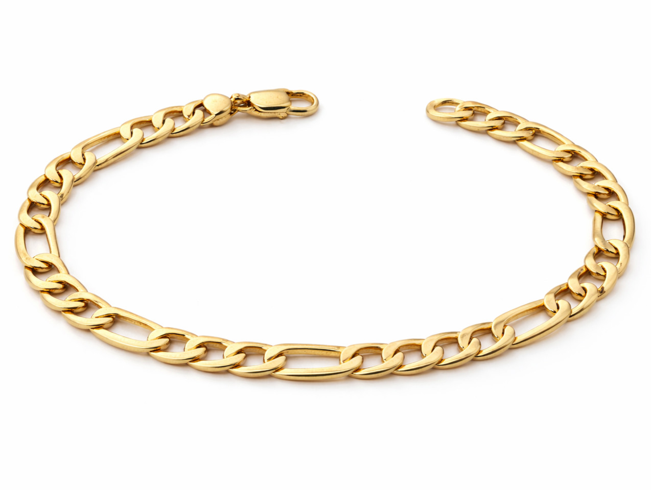 Italian 1/200 14K Yellow Gold Overlay Figaro Bracelet Chain Mens Womens in mm