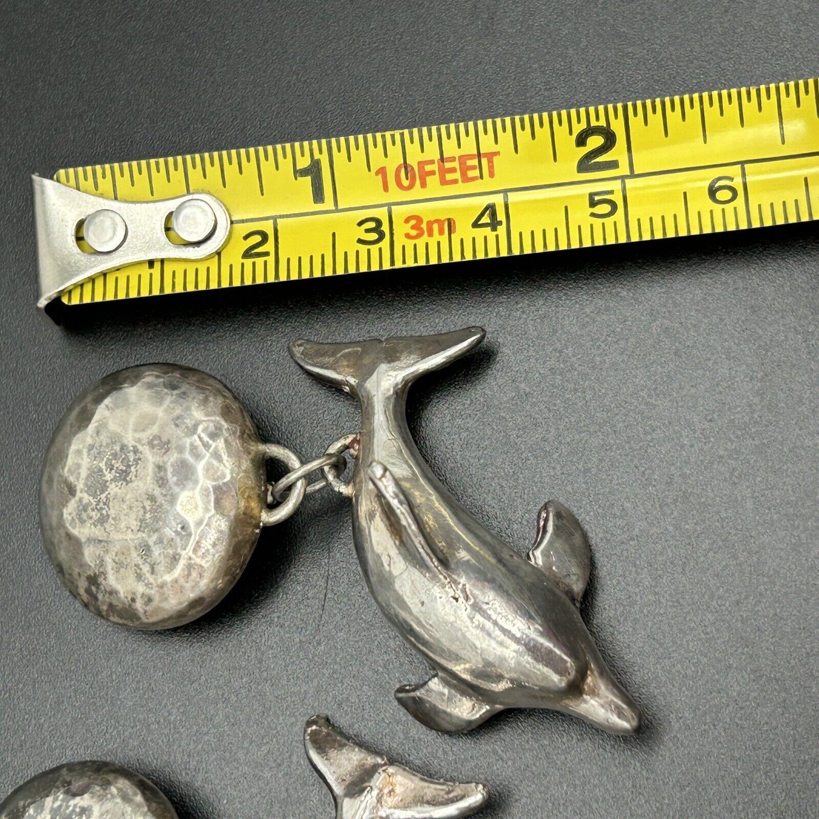 Vintage Signed Susan Cummings Sterling Silver Dolphin Dangle Clip On Earrings