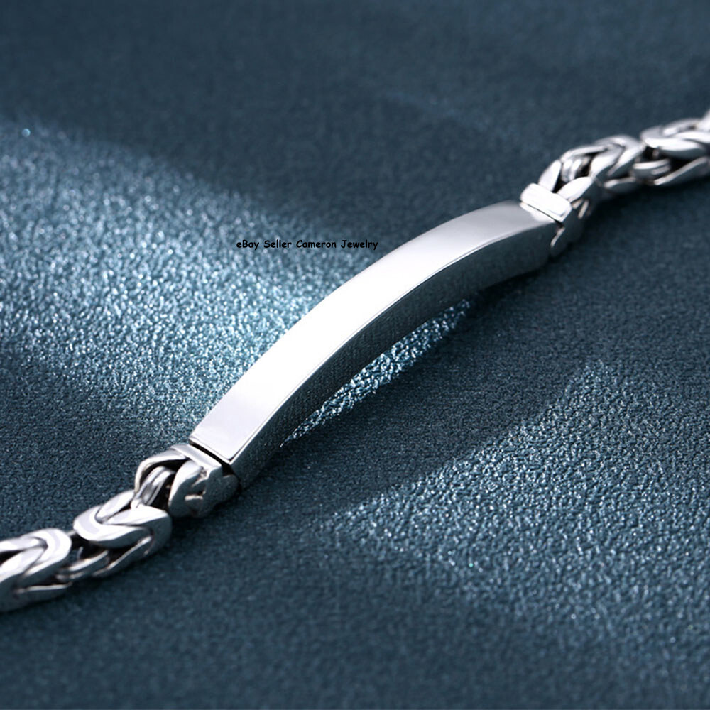 Solid S925 Sterling Silver Bracelet 4mm Byzantine ID Link Chain 7.1-7.9inch L