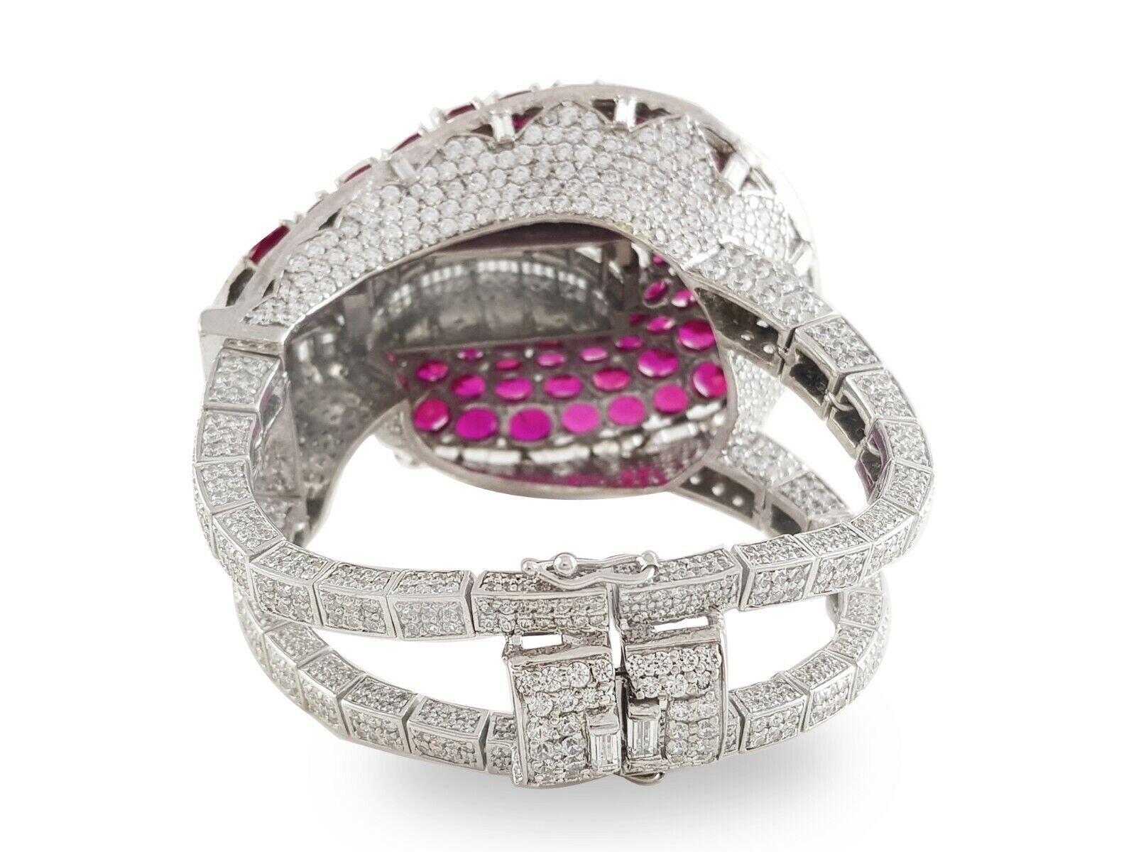 Marlene Dietrich Inspired Bangles For Women Silver Oval cut Lab Created Ruby CZ