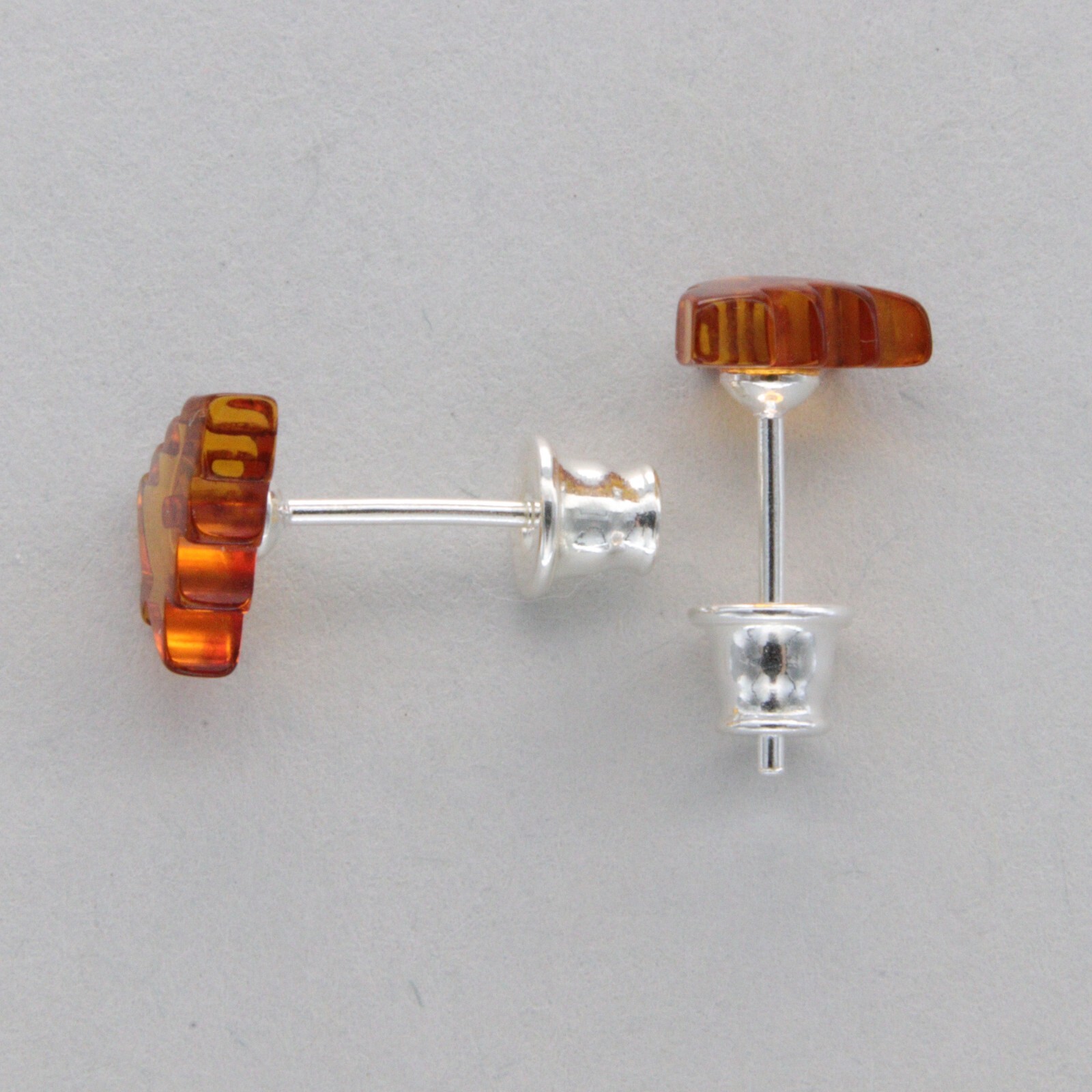 Cognac / Brown BALTIC AMBER Star Stud Post Earrings 925 STERLING SILVER #4002e