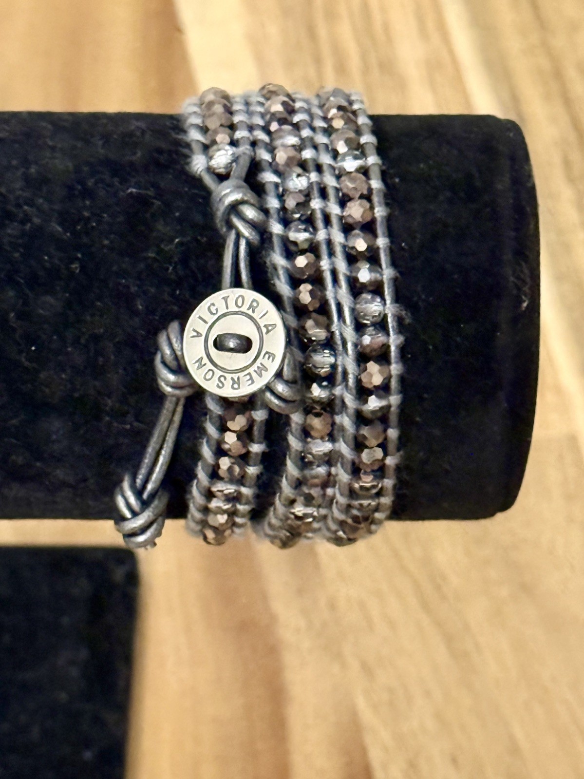 Victoria Emerson Wrap Bracelet Light Gray Crystals on Gray