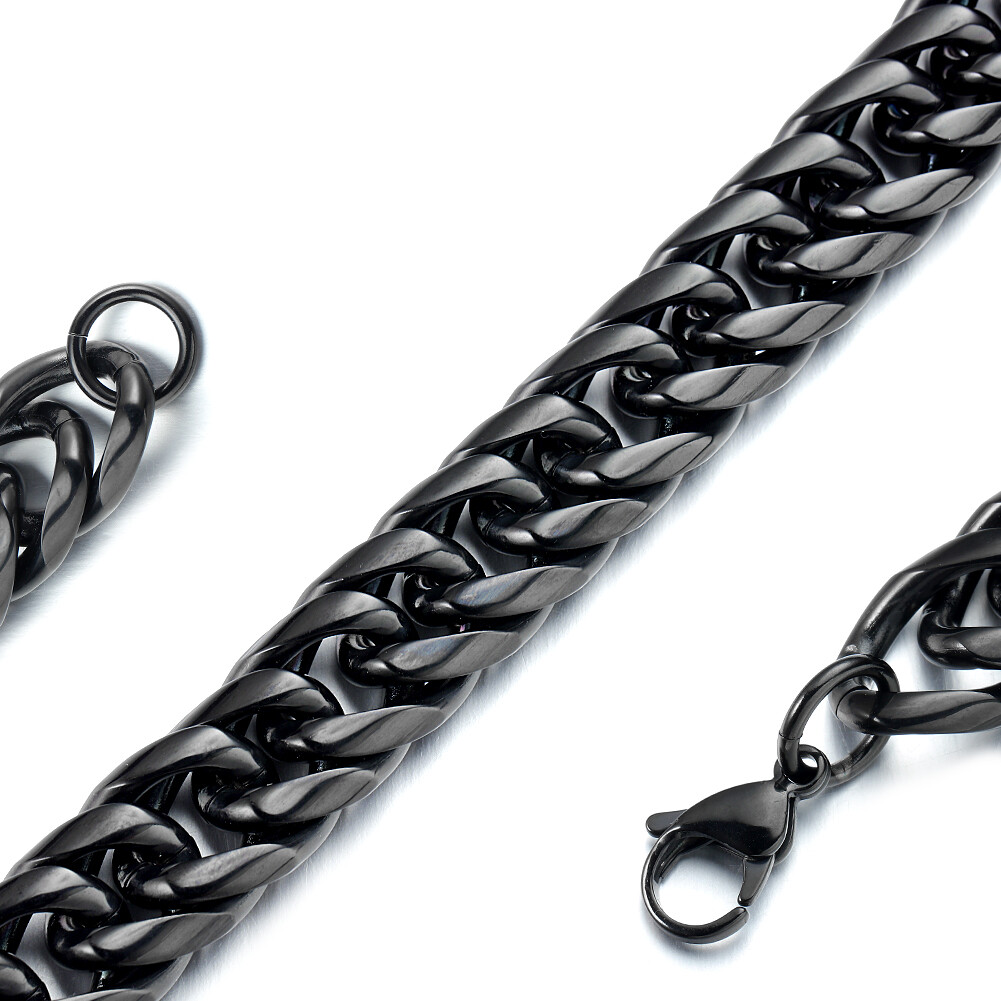 11mm/13mm Women Men’s Black Stainless Steel Cuban Link Chain Necklace 16-40inch