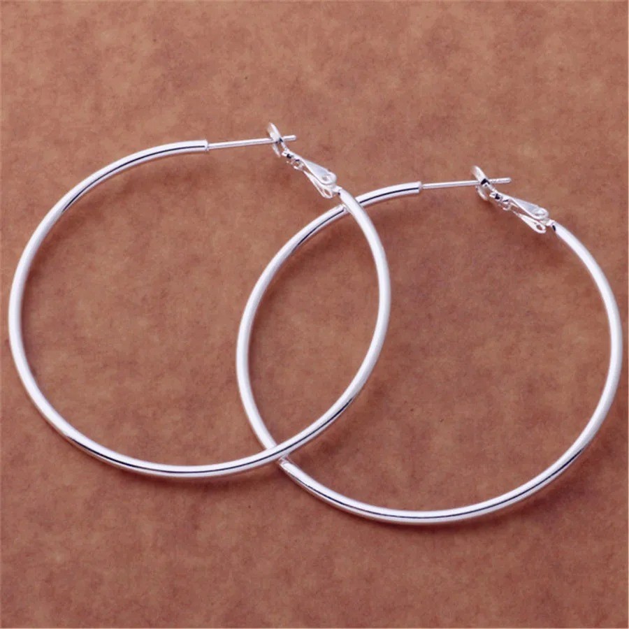 925 Sterling Silver Women Jewelry 50/60/70/80MM Round Big Hoop Earring For Women