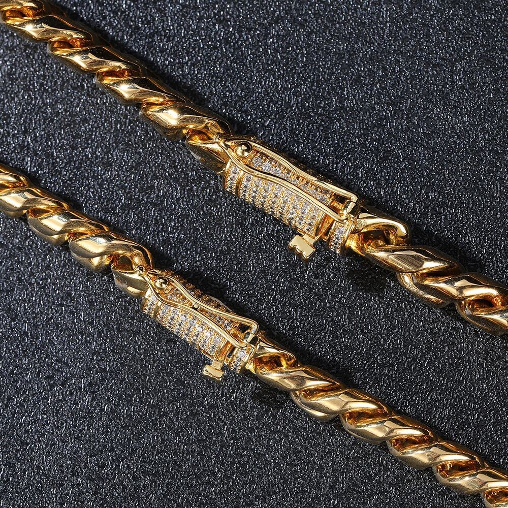 Miami Cuban Chain with 1 Carat CZ Buckle 18k Gold-plated Stainless Steel Jewelry