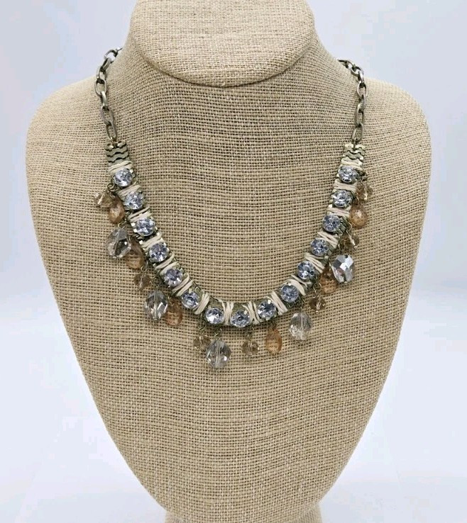 Loft Crystal Necklace Charm Multicolored Gold tone 20.5 in Dangle Statement