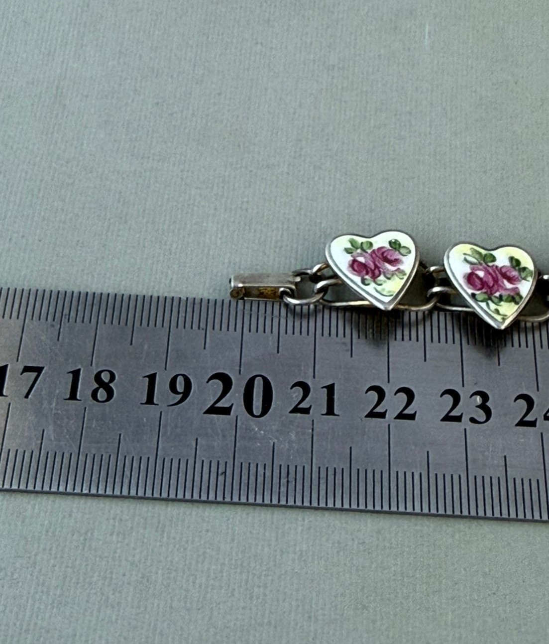 Vintage Bracelet Sweetheart Enamel Hearts Roses Bliss Bros 6.85″