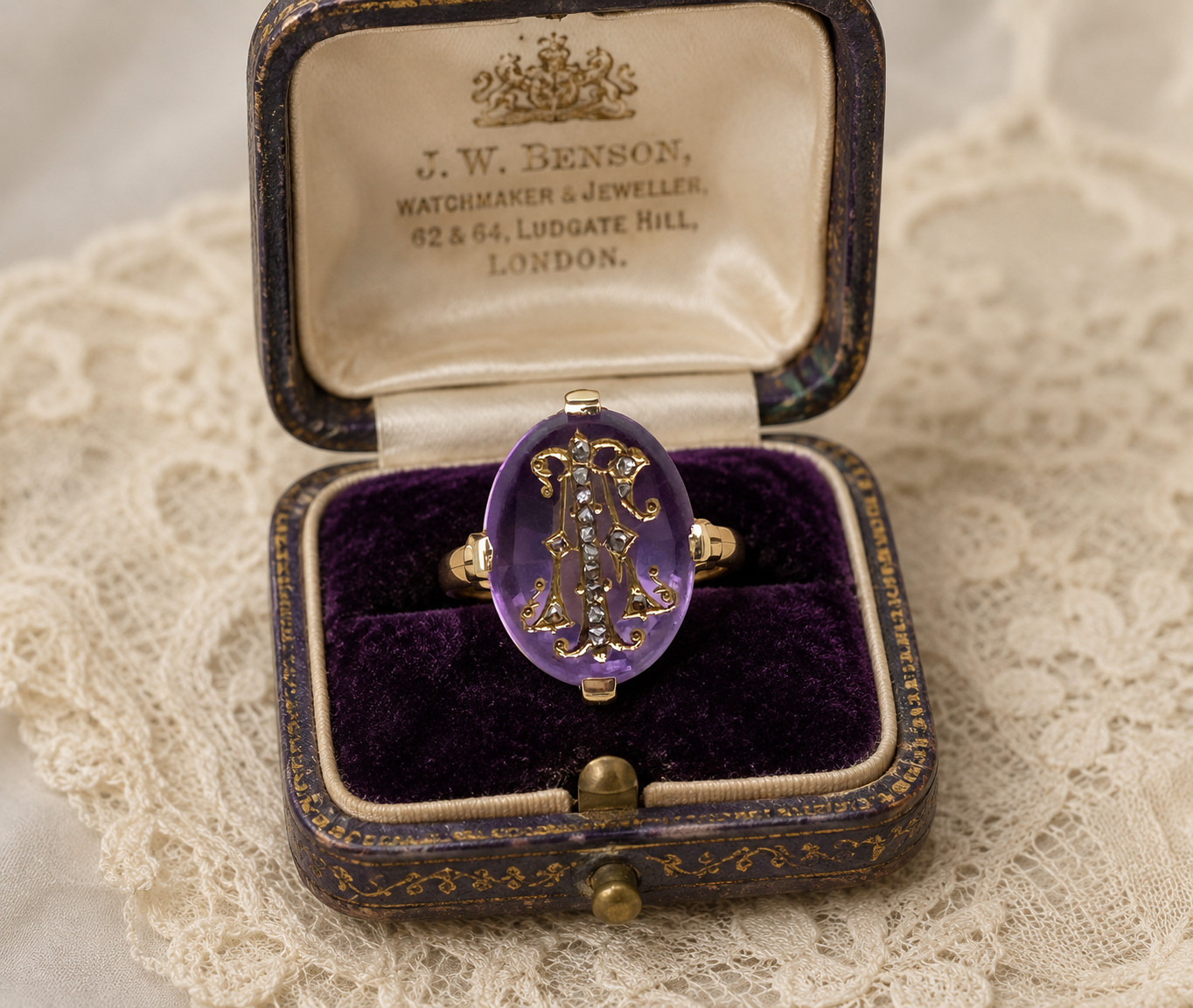 Antique 14k Gold Amethyst and Rose Cut Diamond Ring 10.3 Grams Size 8