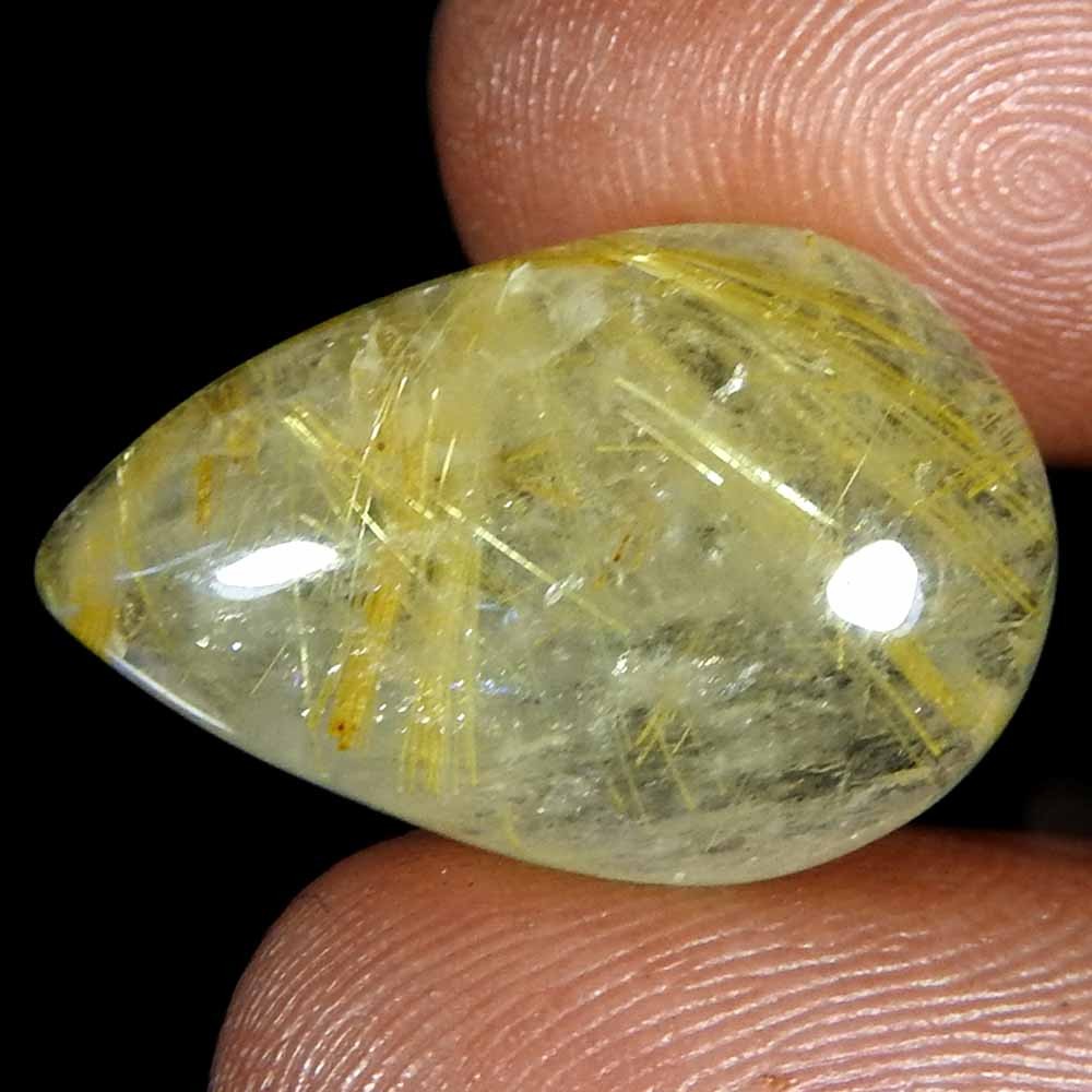 17.45 Cts Natural Brazil Golden Rutilated Quartz Pear Cabochon Gemstone