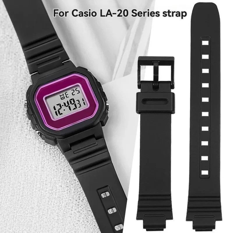 Rubber Resin Watch Strap for Ca.sio LA20WH-1B 14x10mm Black Convex Slim Band New