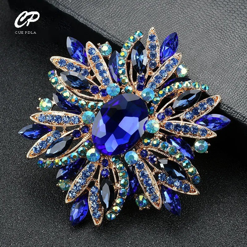 Vintage Style Large Sparkly Purple Flower Brooch Pin with Gemstones