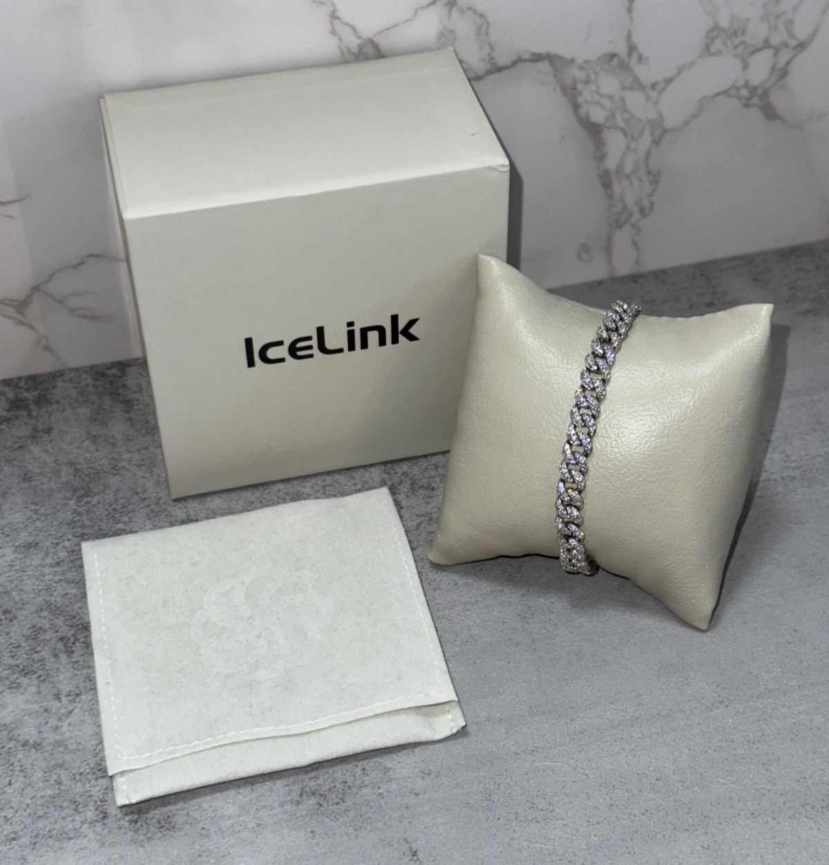 IceLink Cuban Link Chain Bracelet, Bright CZ, Rhodium Plated, Adjustable Slider