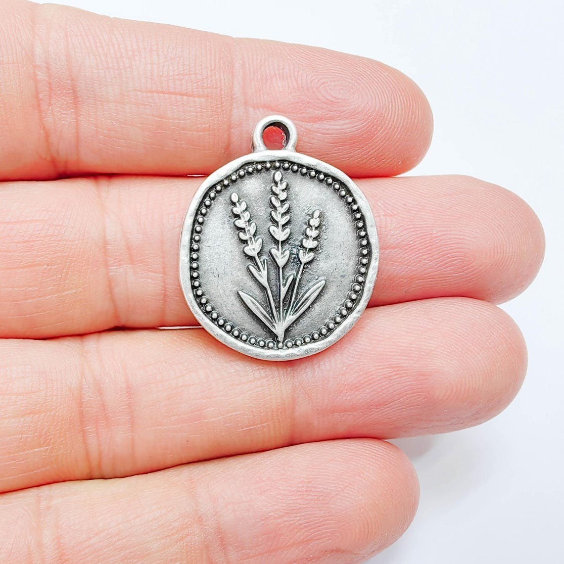 Lavender Charms, Plant Pendant Earring Charms Antique Silver 28x24mm G37767