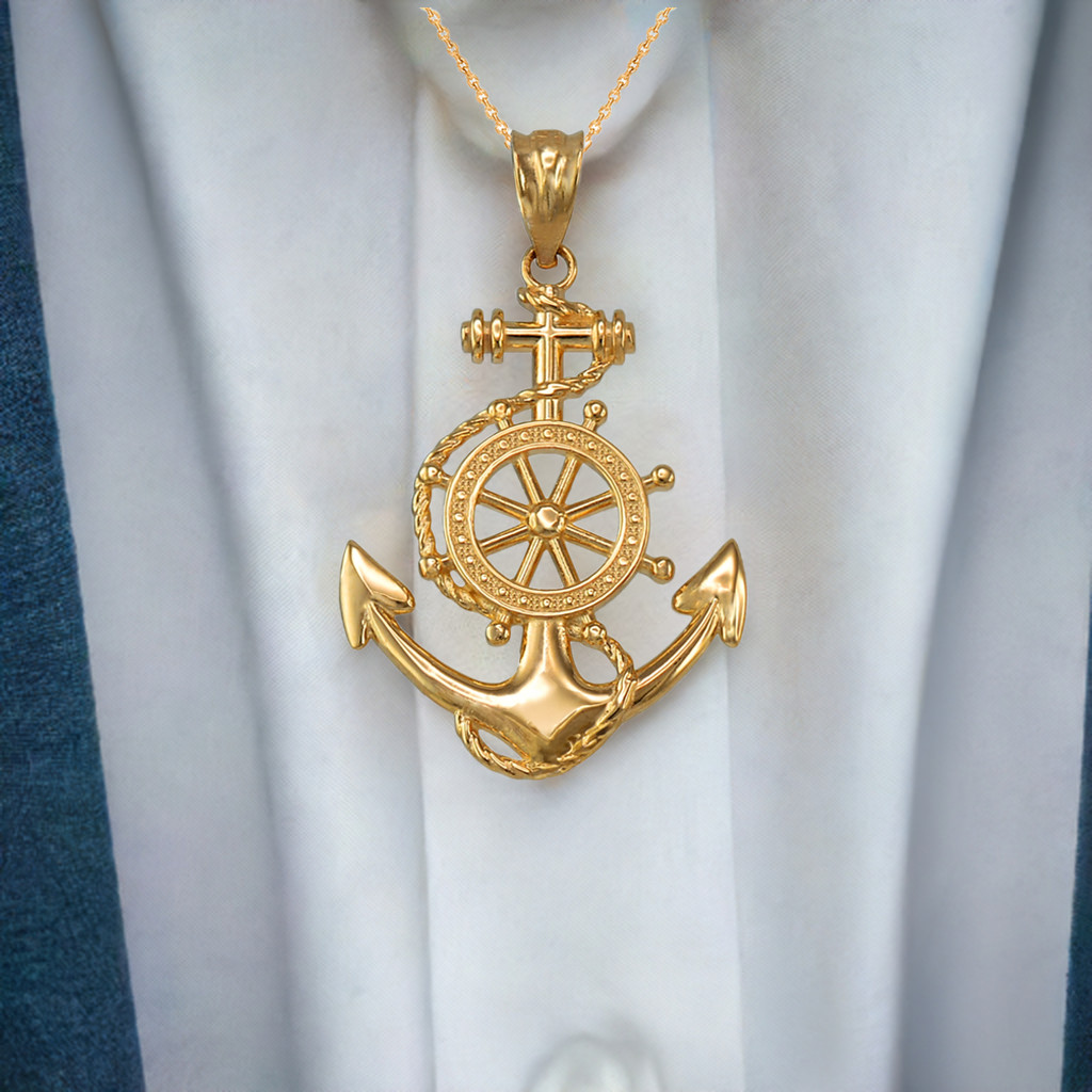 Gold Nautical Anchor Pendant Necklace