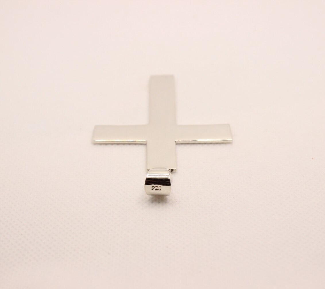 925 Sterling Silver Polished Latin Cross Pendant Simple Large Flat 2.4 inch tall