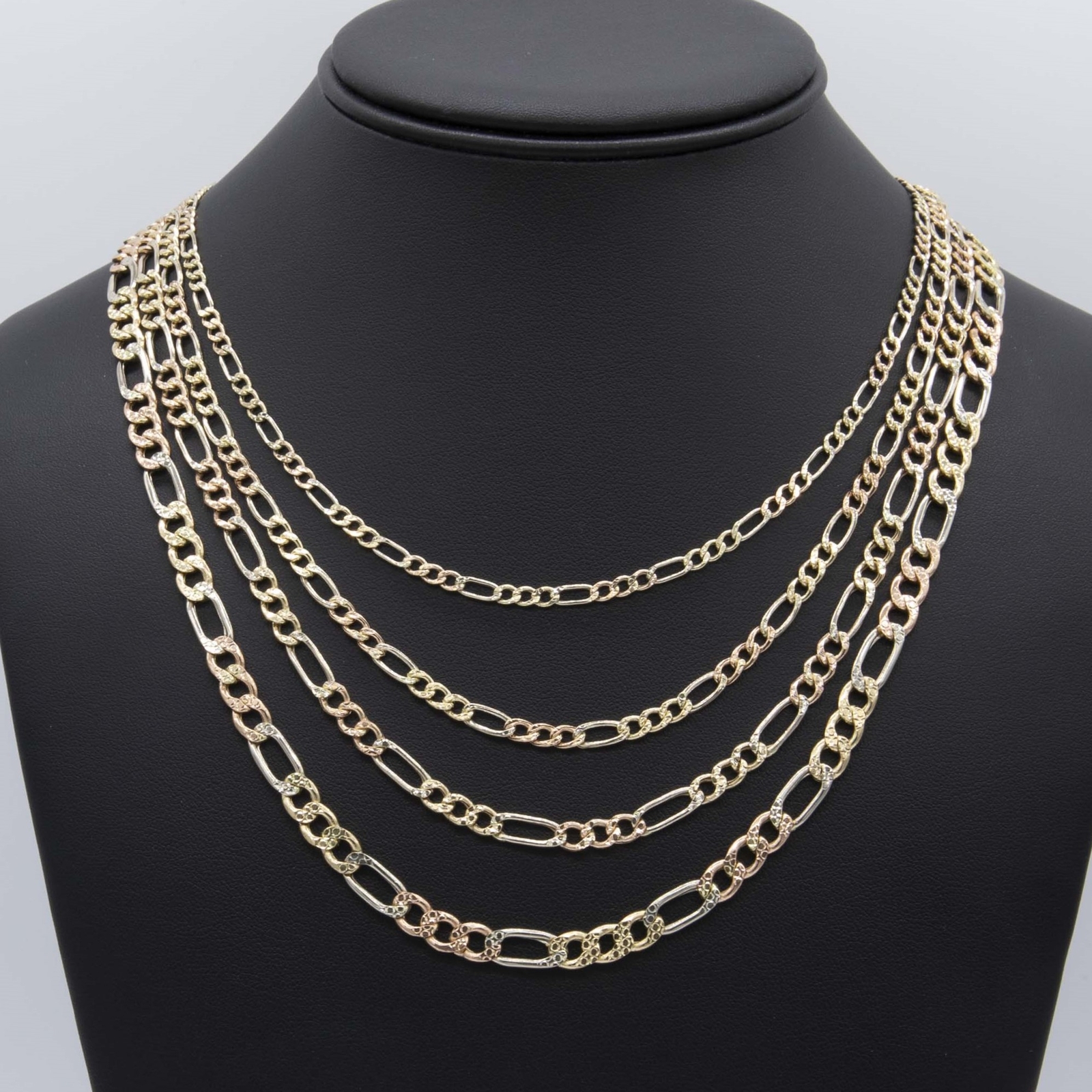 Diamond-Cut Figaro Link Chain Necklace 10K Yellow White Rose Gold All Sizes