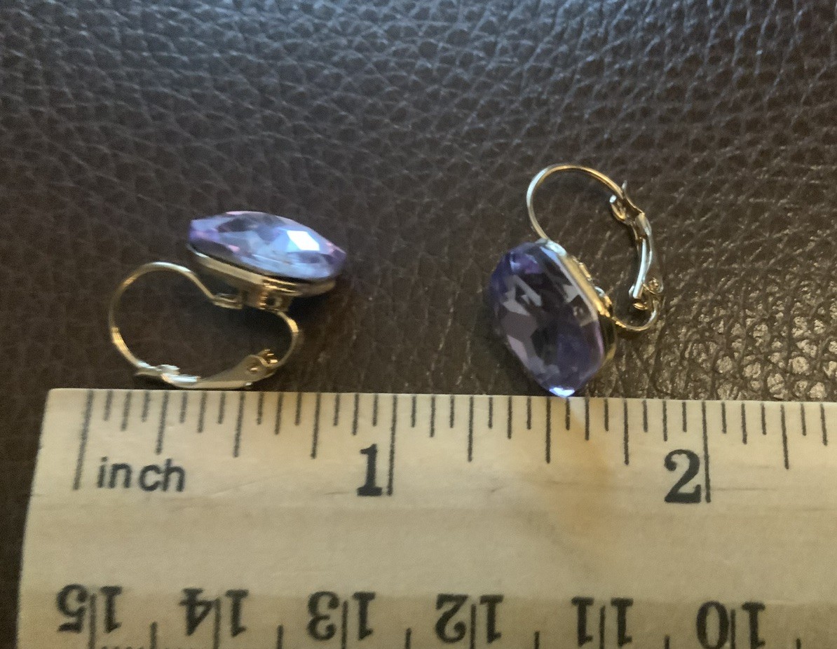 Anthropologie Square Bella Clear Crystal Earrings Gold VTG Boho Cushion Pompom