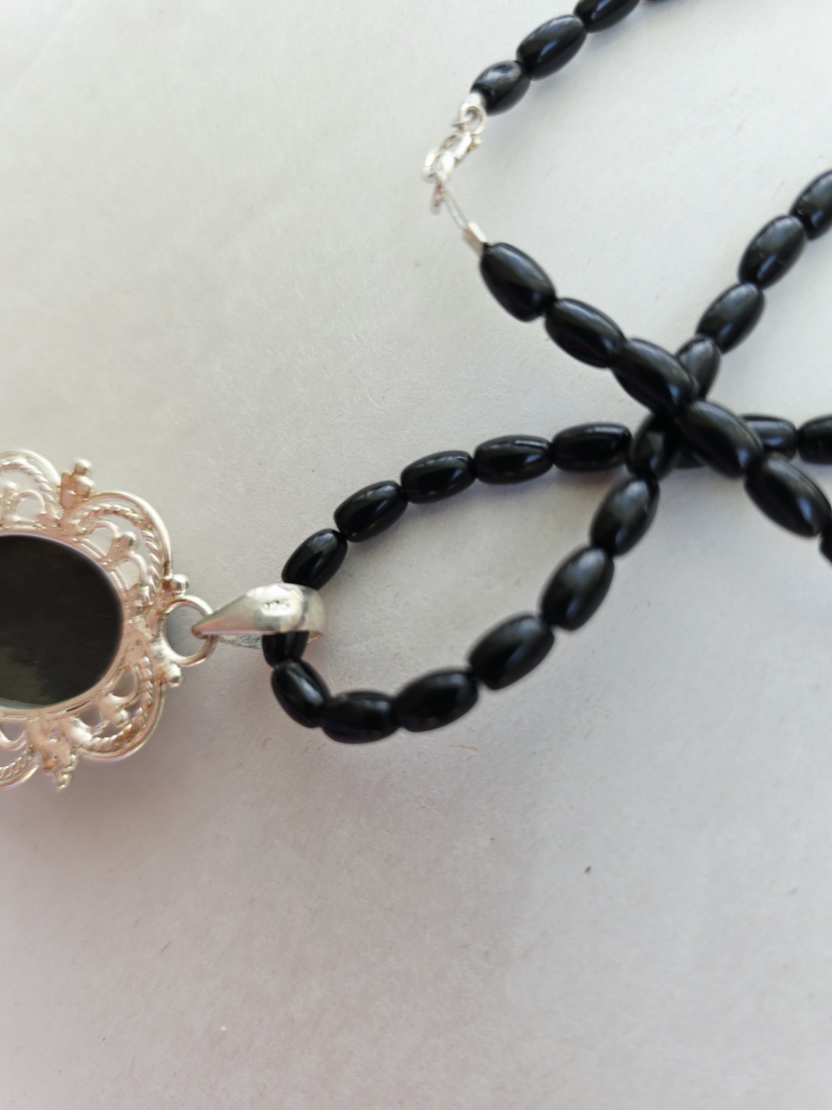 Artisan Handmade black onyx Pyrite Necklace Clasp Signed Silver 925 goth regal
