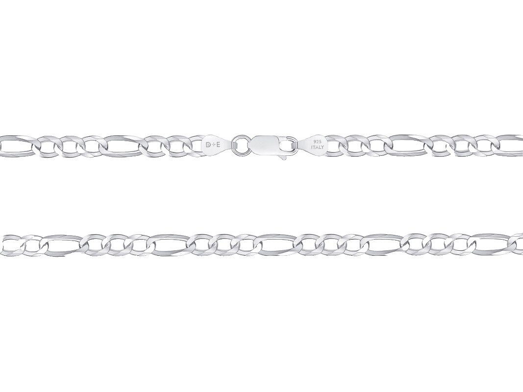 Solid 925 Sterling Silver Italian 5.5mm Flat 22” Figaro Link Chain Necklace ital