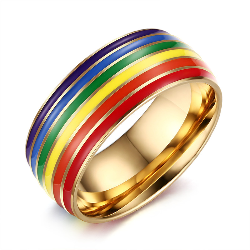 8mm Rainbow Color Love Gay Pride Lesbian Men’s Ring Stainless Steel Striped Band