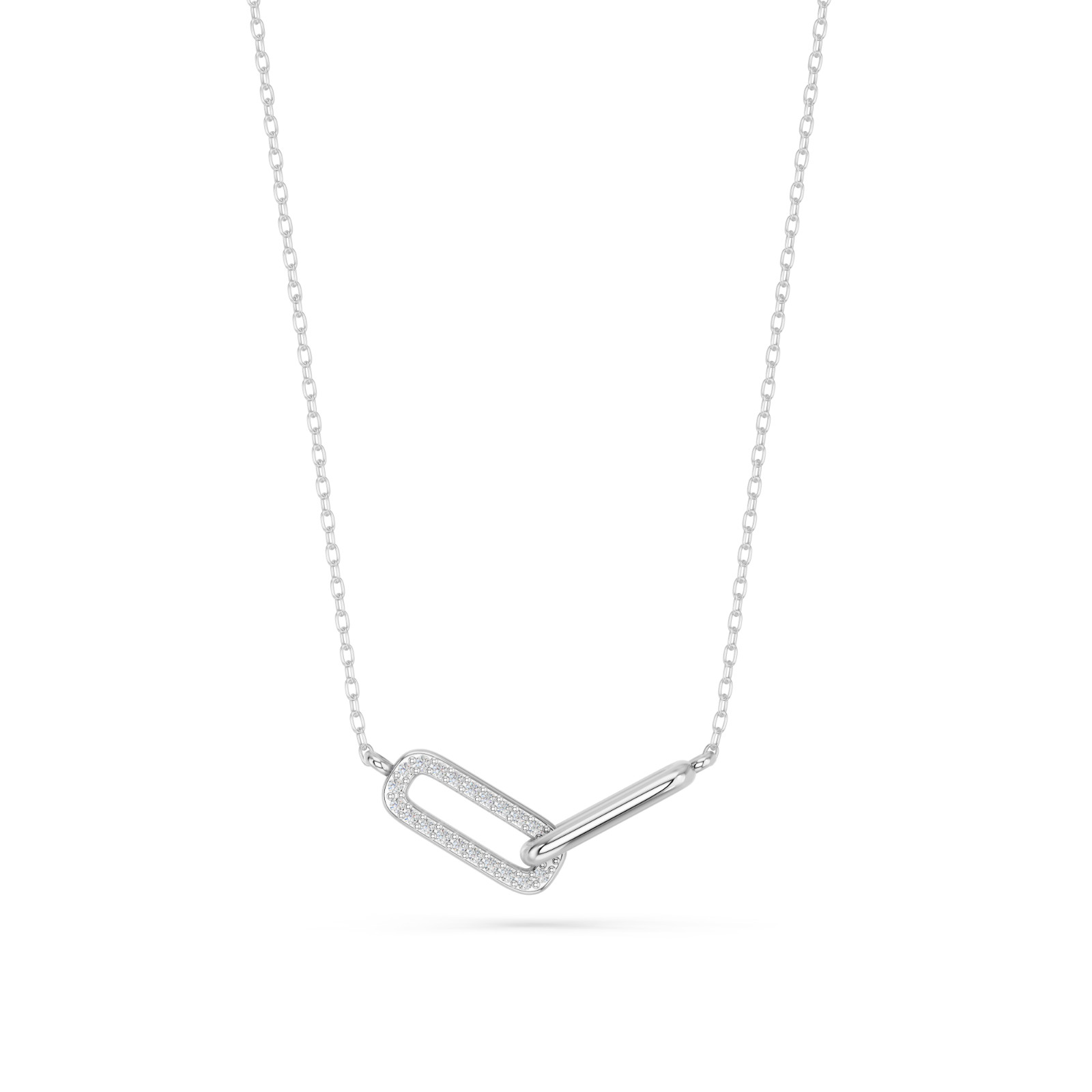 0.10Ct Lab Grown Round Diamond Paperclip Necklace 10K Solid Gold for Women