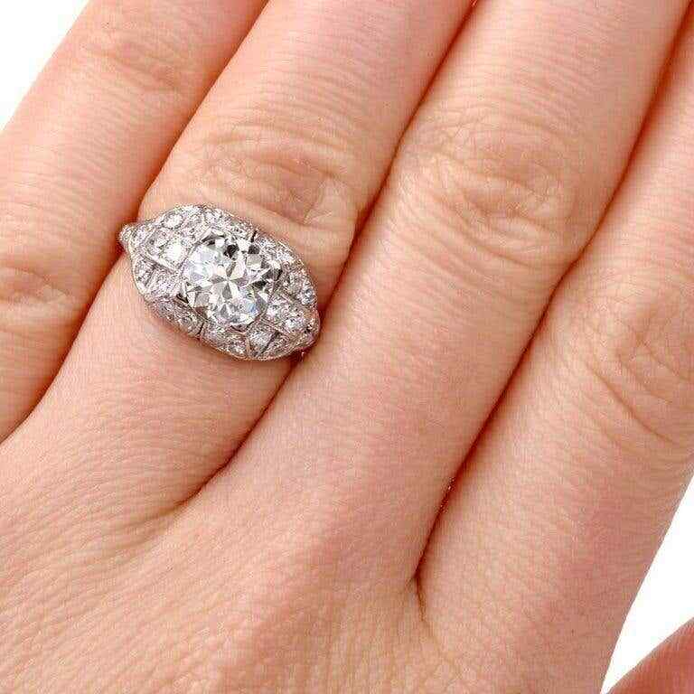 Antique Art Deco Filigree Design Cubic Zirconia and 935 Silver Engagement Ring