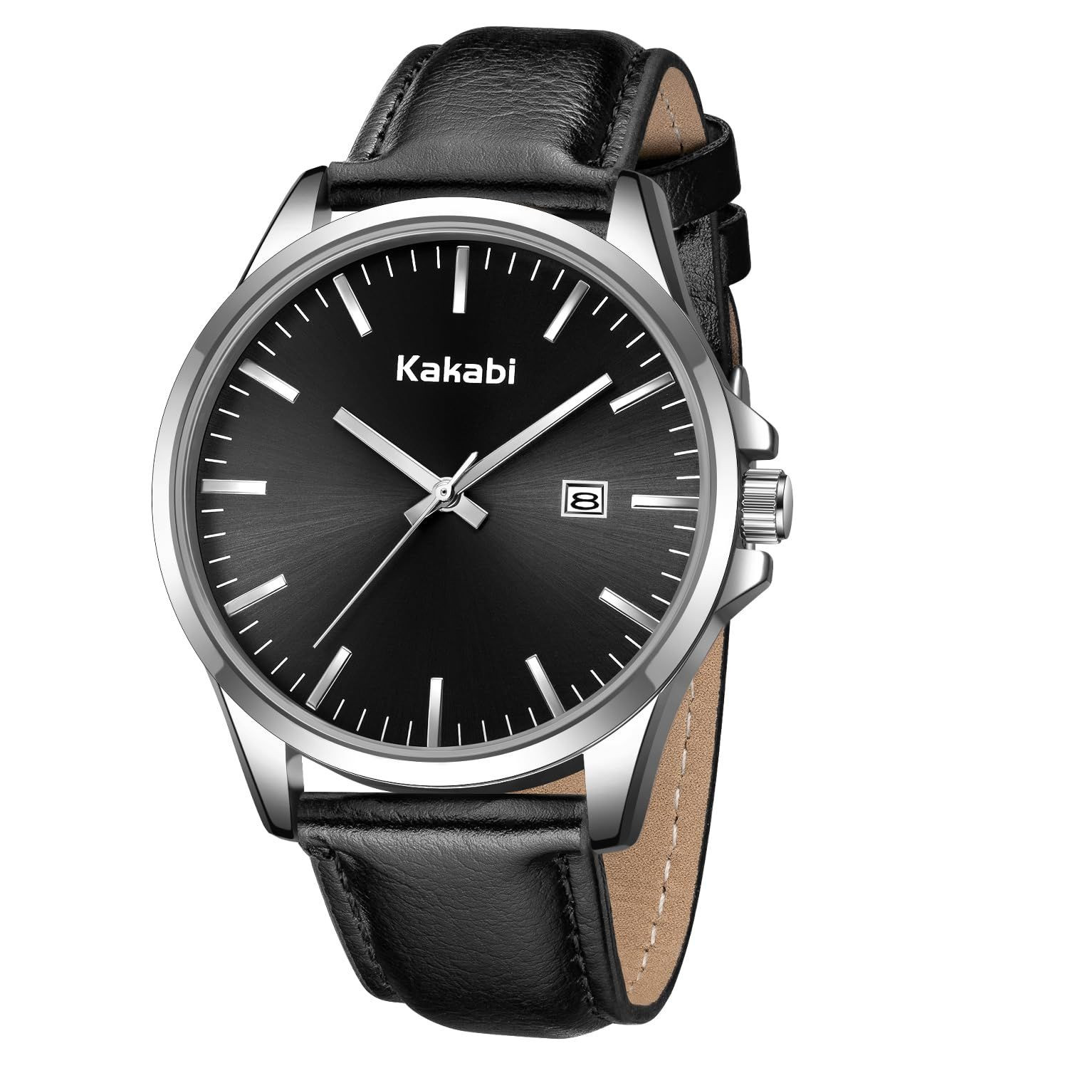 Kakabi Watches for Men, Minimalist Fashion Mens Leather Strap K7303S-Black-P