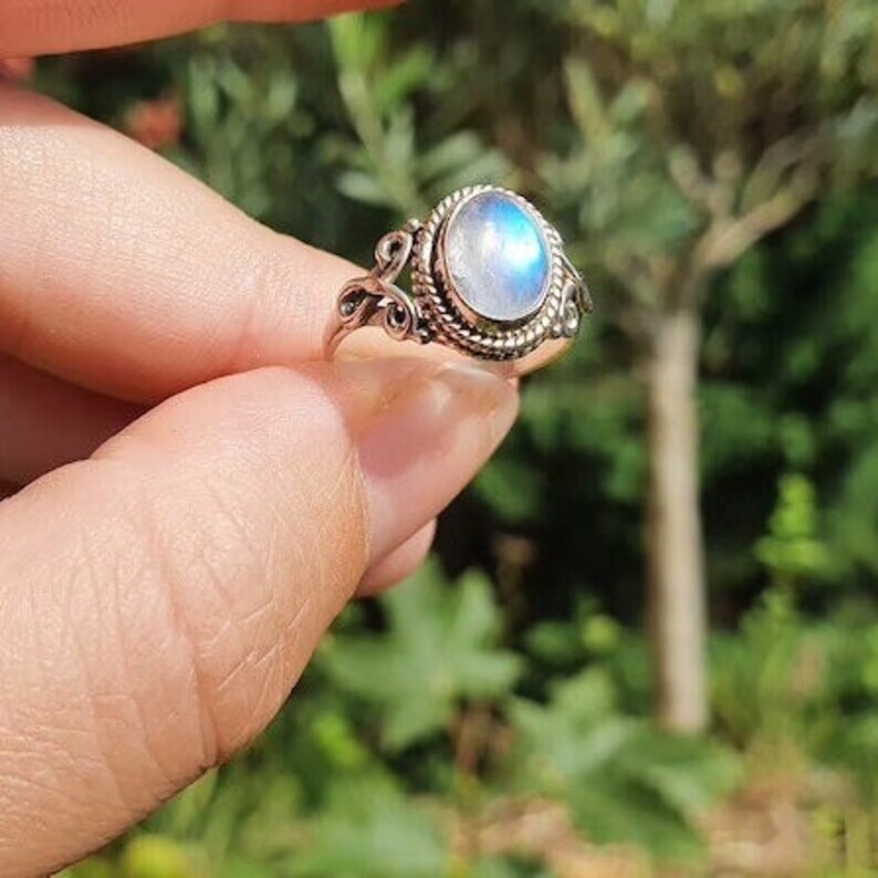 925 Sterling Silver Handmade Natural Moonstone Solid Ring Women’s All Size