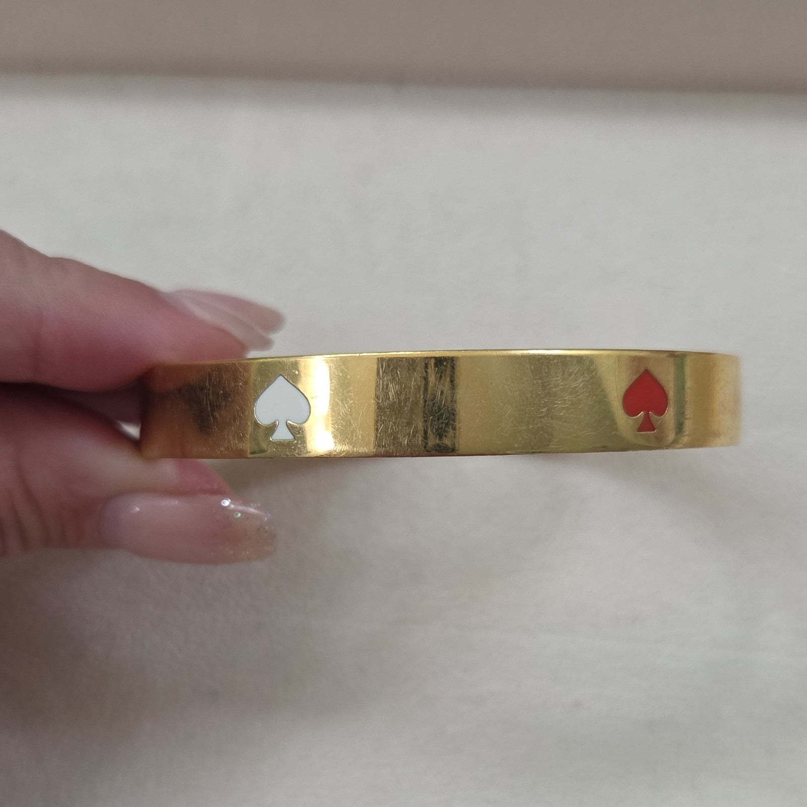 kate spade new york Signed Gold Tone Enamel Logo Stackable Bangle Set Green