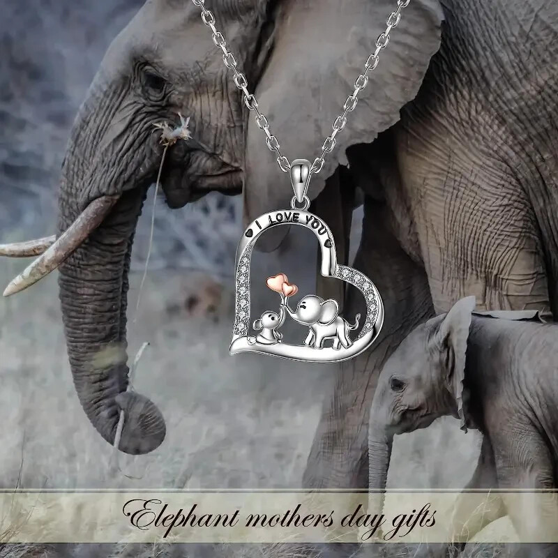 Elegant 925 Sterling Silver Heart Elephant New Fashion Jewelry Pendant Necklace