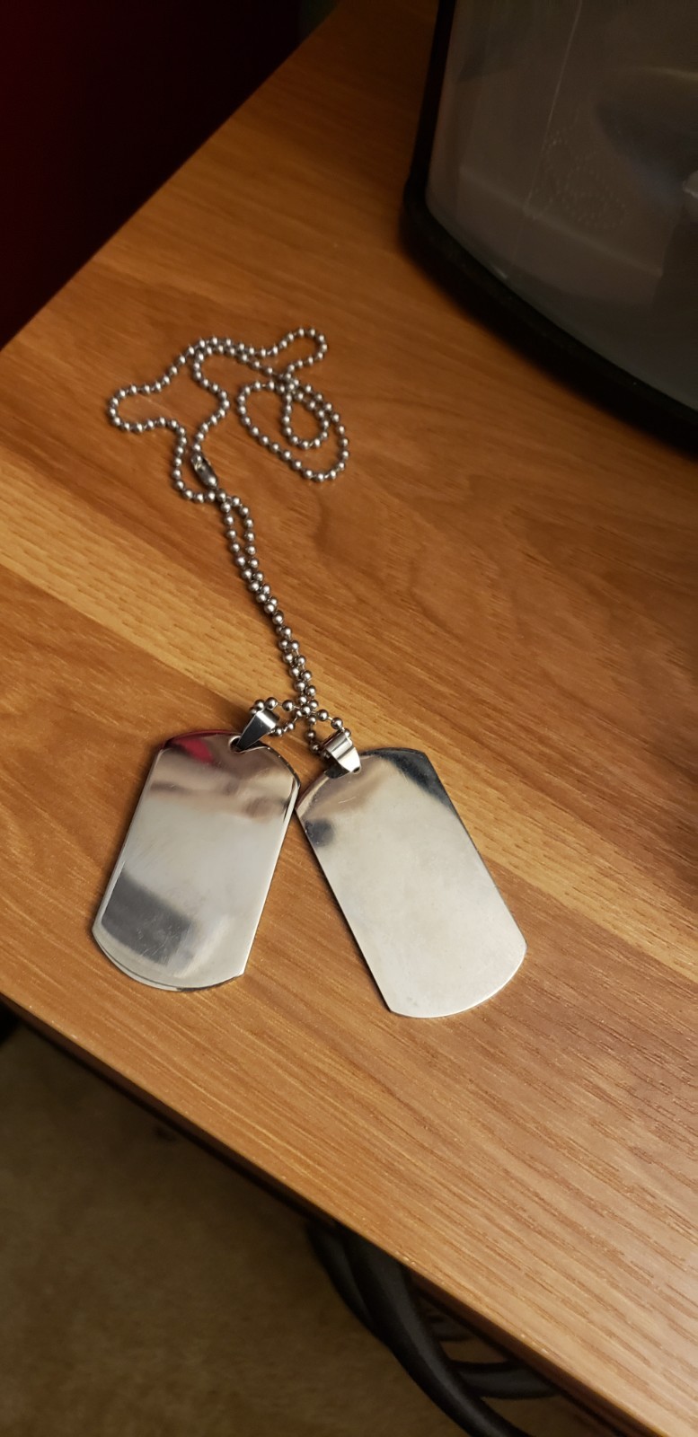 Silver Tone Metal Double Dog Tag Pendant Military Ball/Bead Chain Necklace