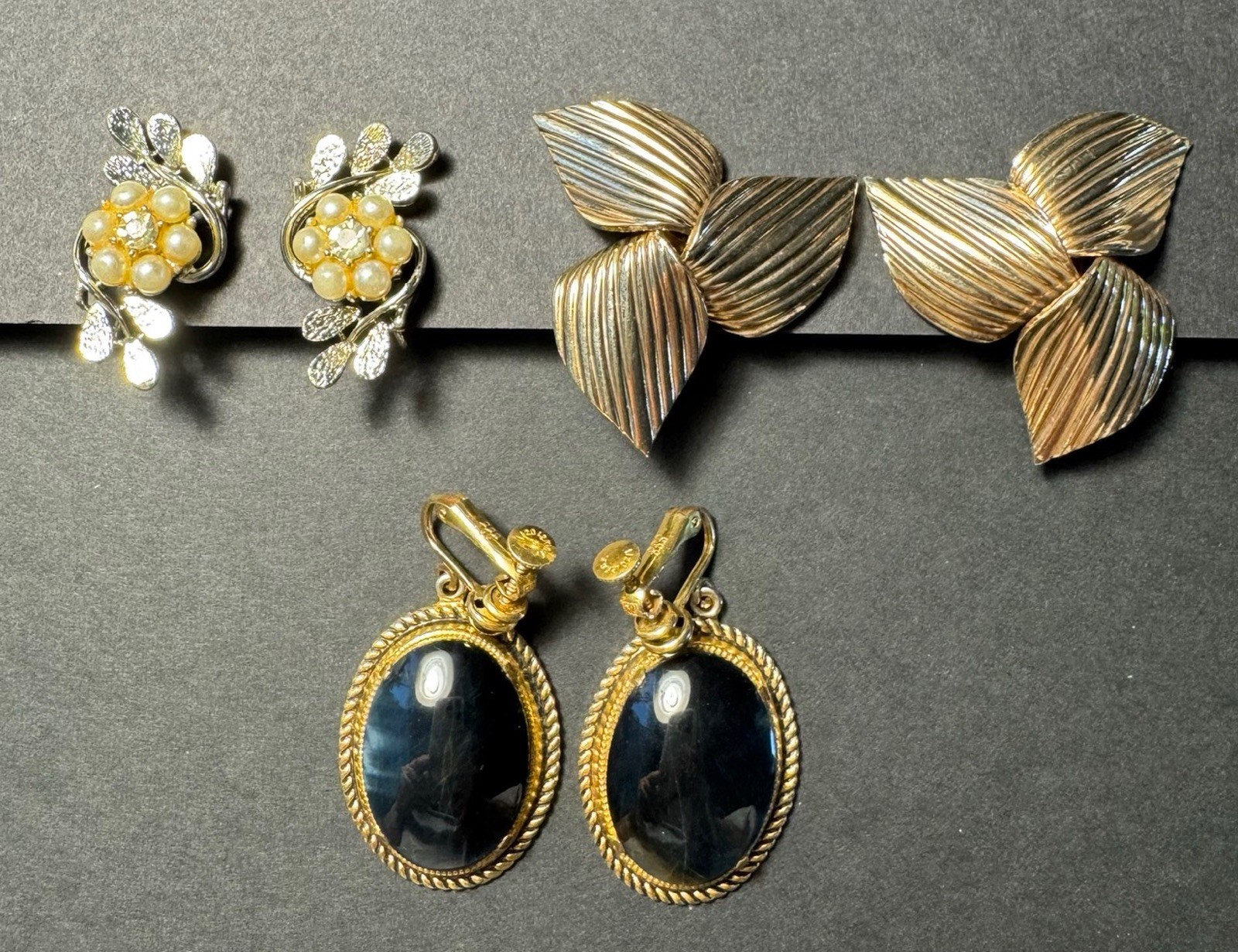 3 Vtg Signed Earring Pairs JJJ 1/20 12k Gold Coro Pearls Sarah Coventry Mod Bow