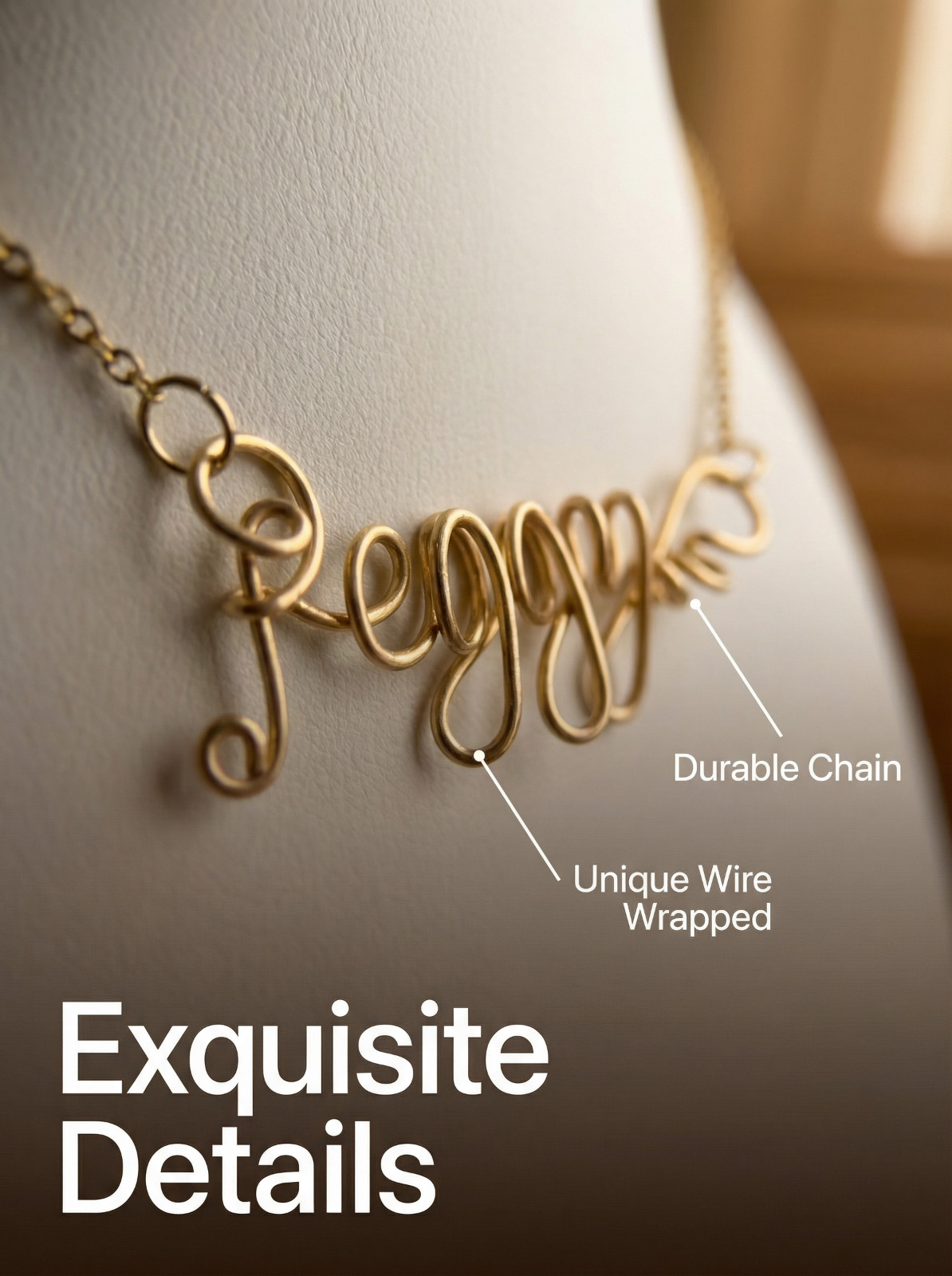 Adjustable Personalized Name Necklace,Handmade Gold Silver Wire Jewelry