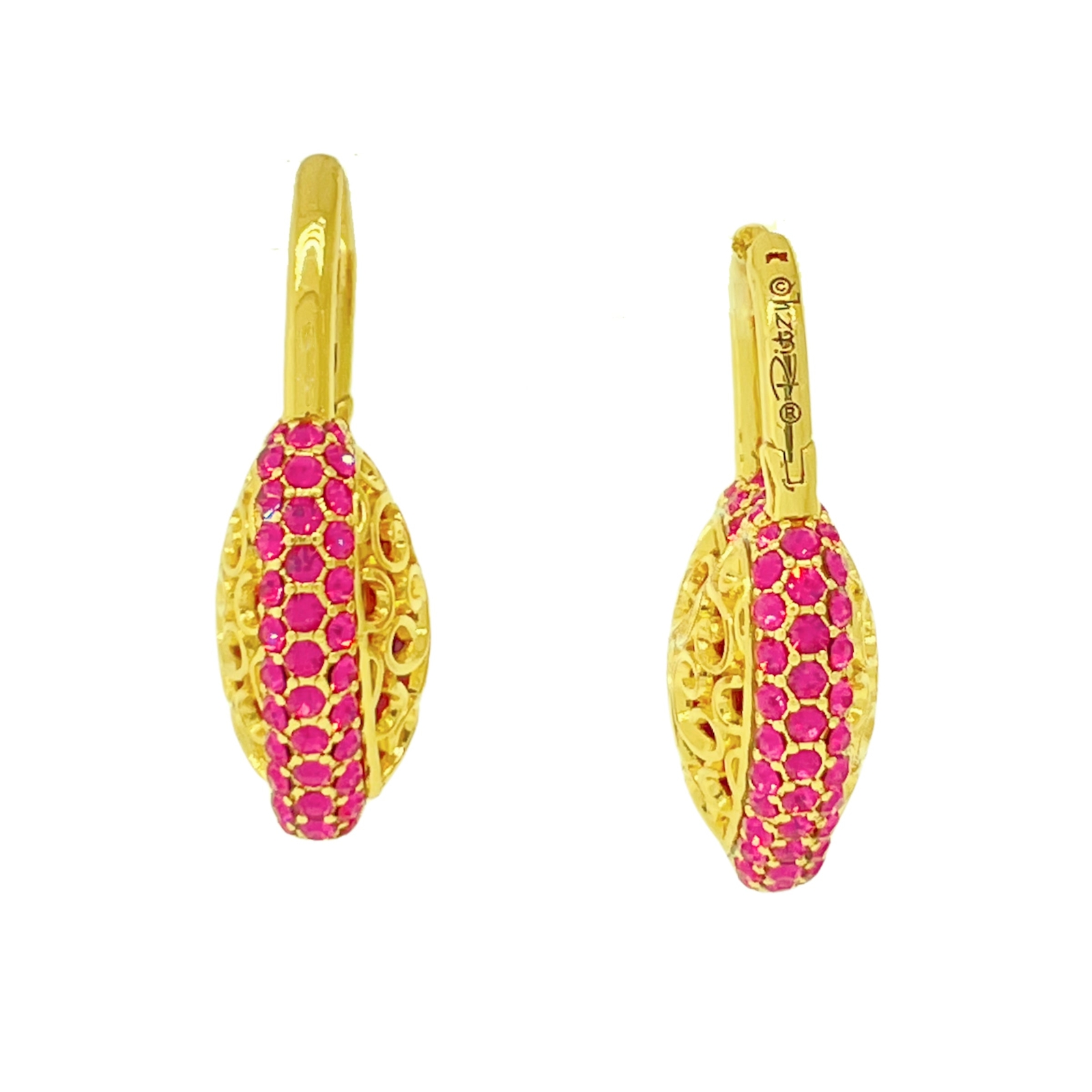 Filled Love Hot Pink Crystal Earrings by Ritzy Couture DeLuxe 18k Gold Plating