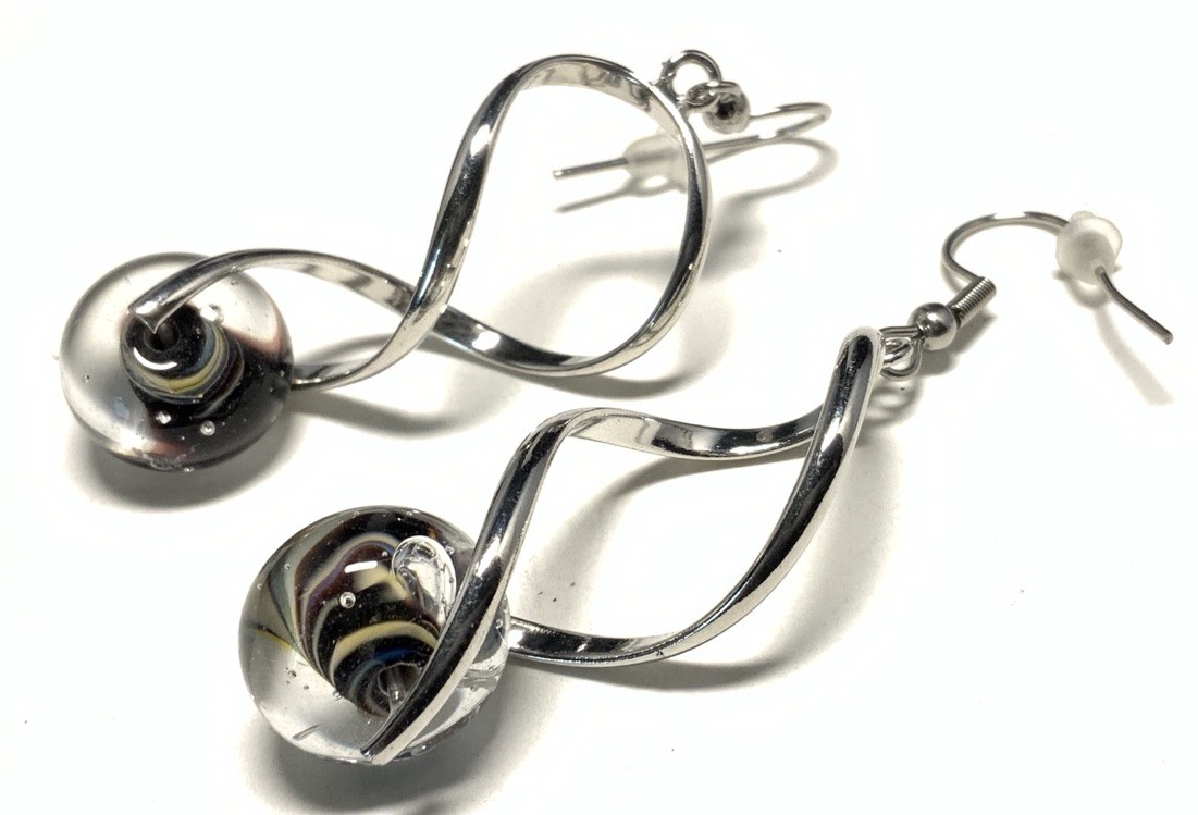 Silver Tone Glass Dangle Drop Earrings LY130