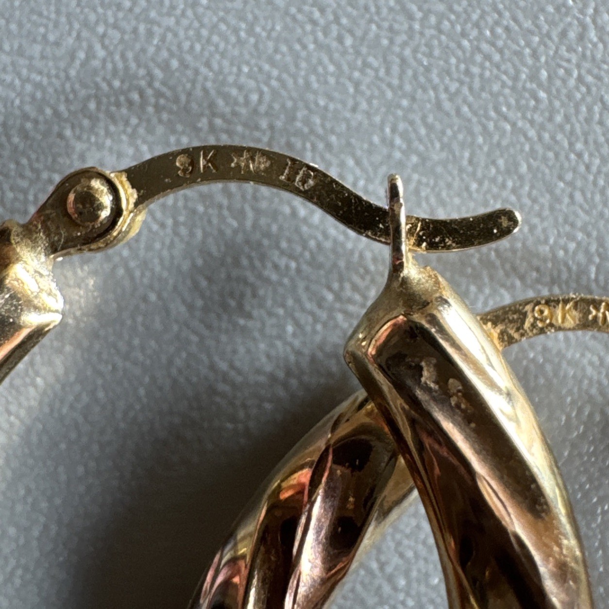 9ct Yellow, Rose & White Gold Twist Oval Creole Hoop Earrings 24.7mm Long 0.78g