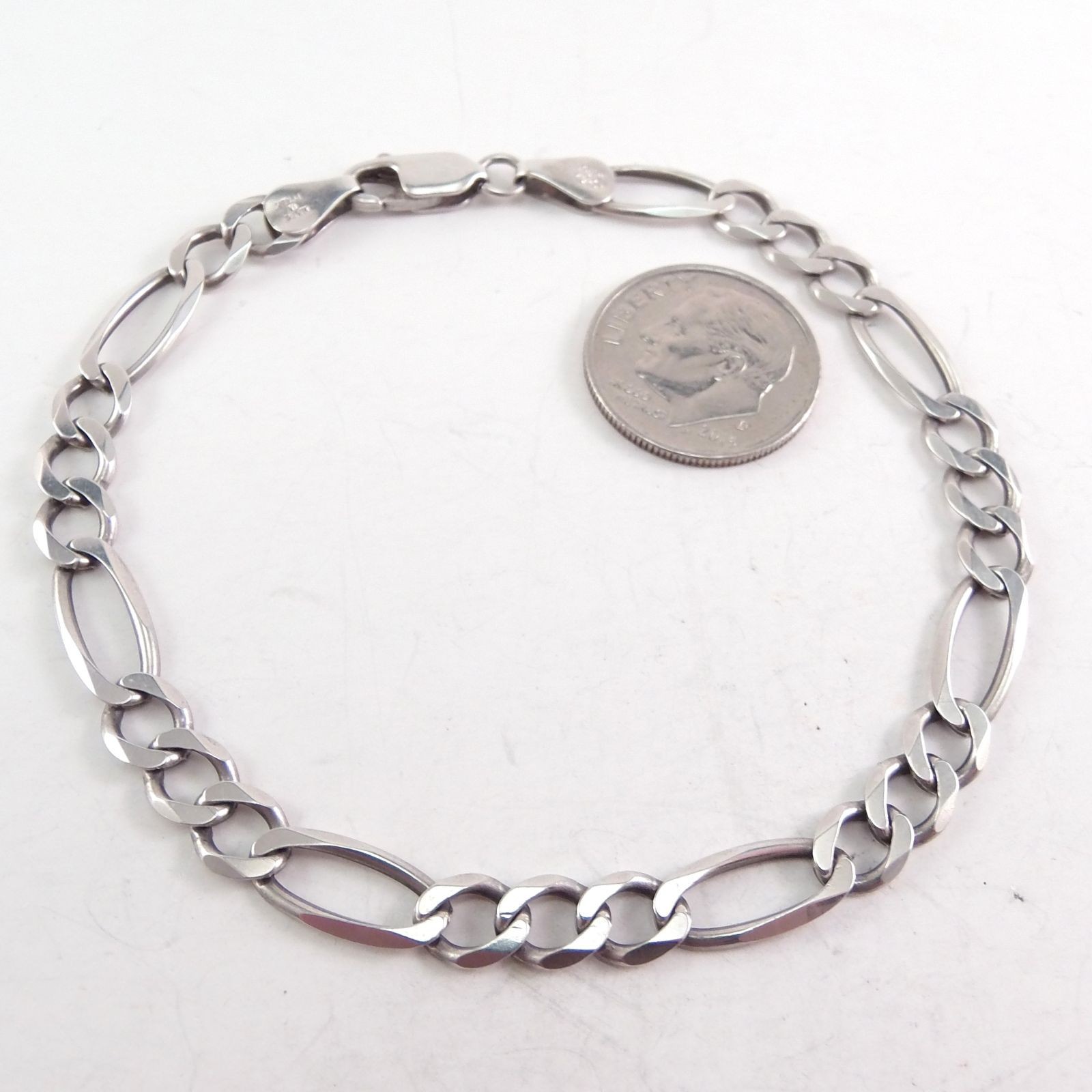 Vintage Milor 925 Solid Sterling Silver Figaro Link Bracelet 7.5″ Long 5.7mm