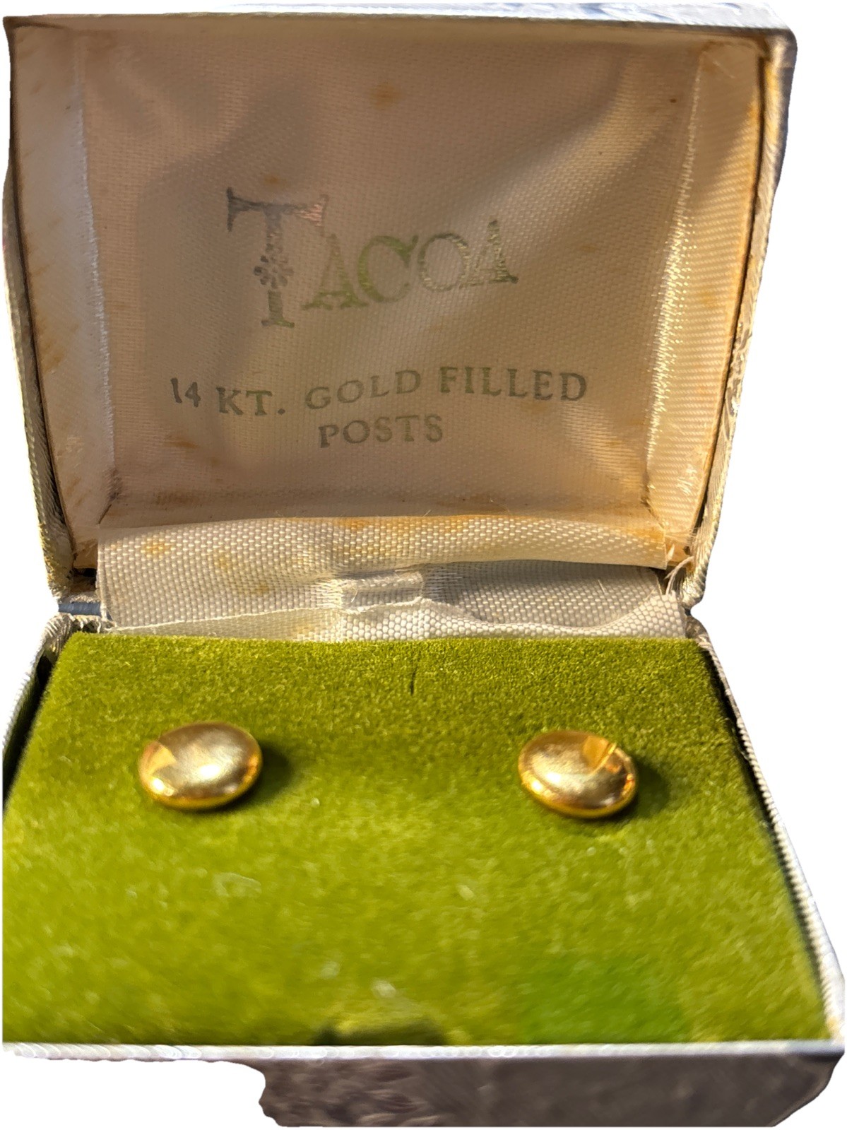 Tacoa Vintage 14 Karat Gold Filled 5mm Flat Round Stud Earrings In Box Check Pic