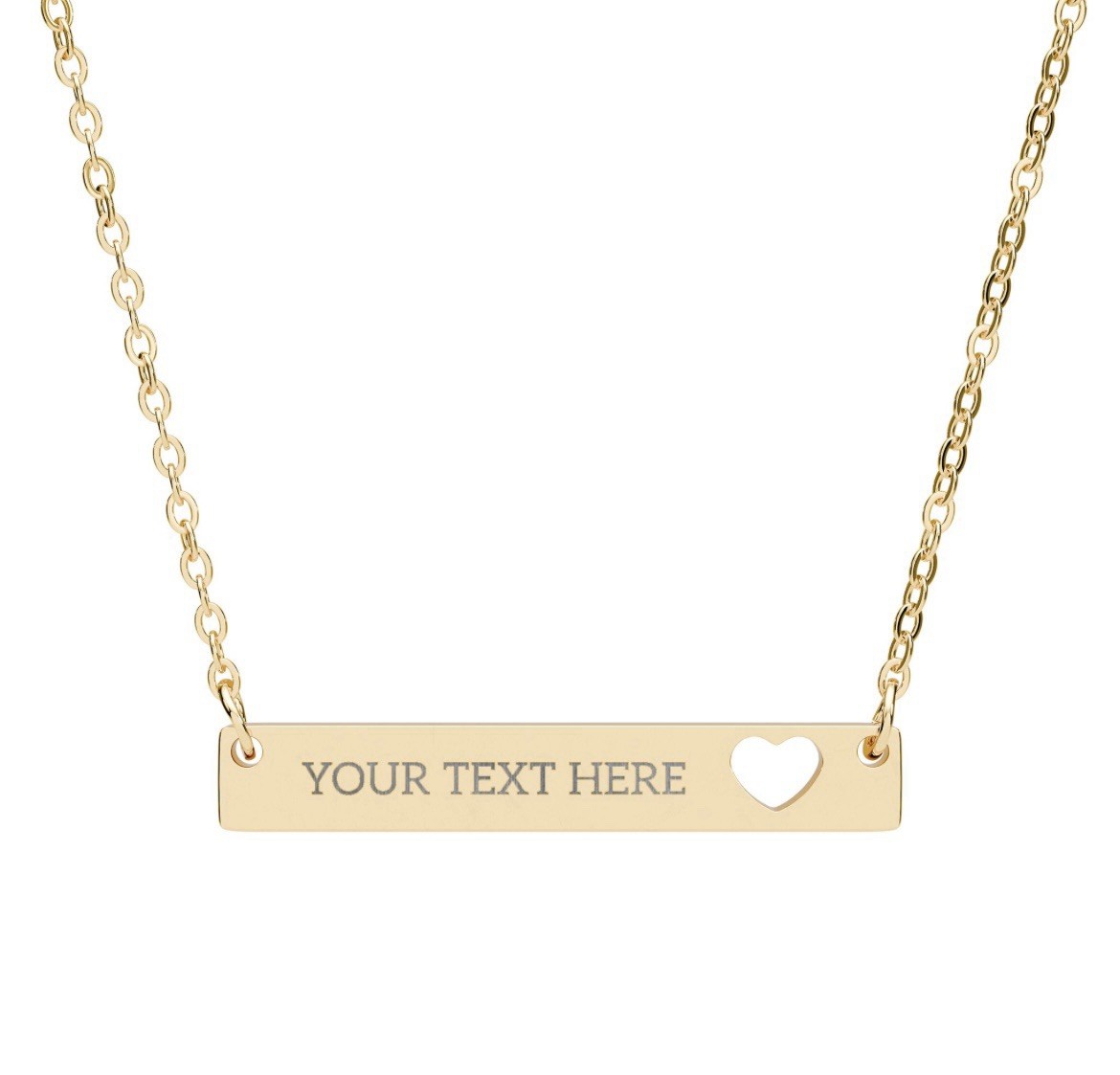 Personalized Cutout Heart Bar Necklace-Engraved Gift- 18K Gold PVD Coating
