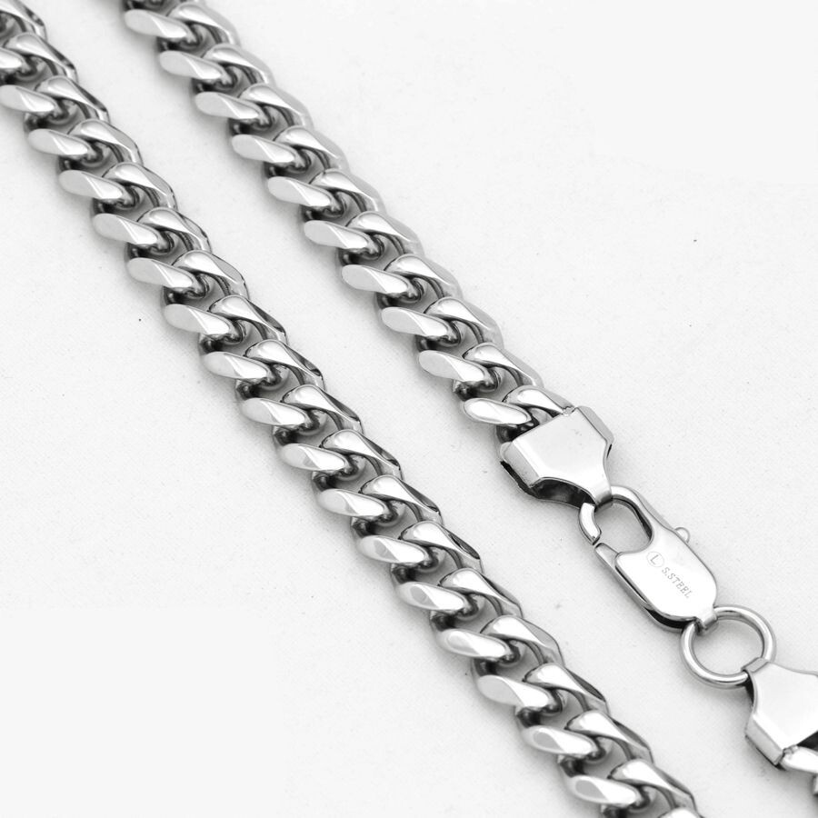 DG Men’s 24″ Stainless-Steel Silver barber pole Blue Red Charm,Cuban Chain*Box