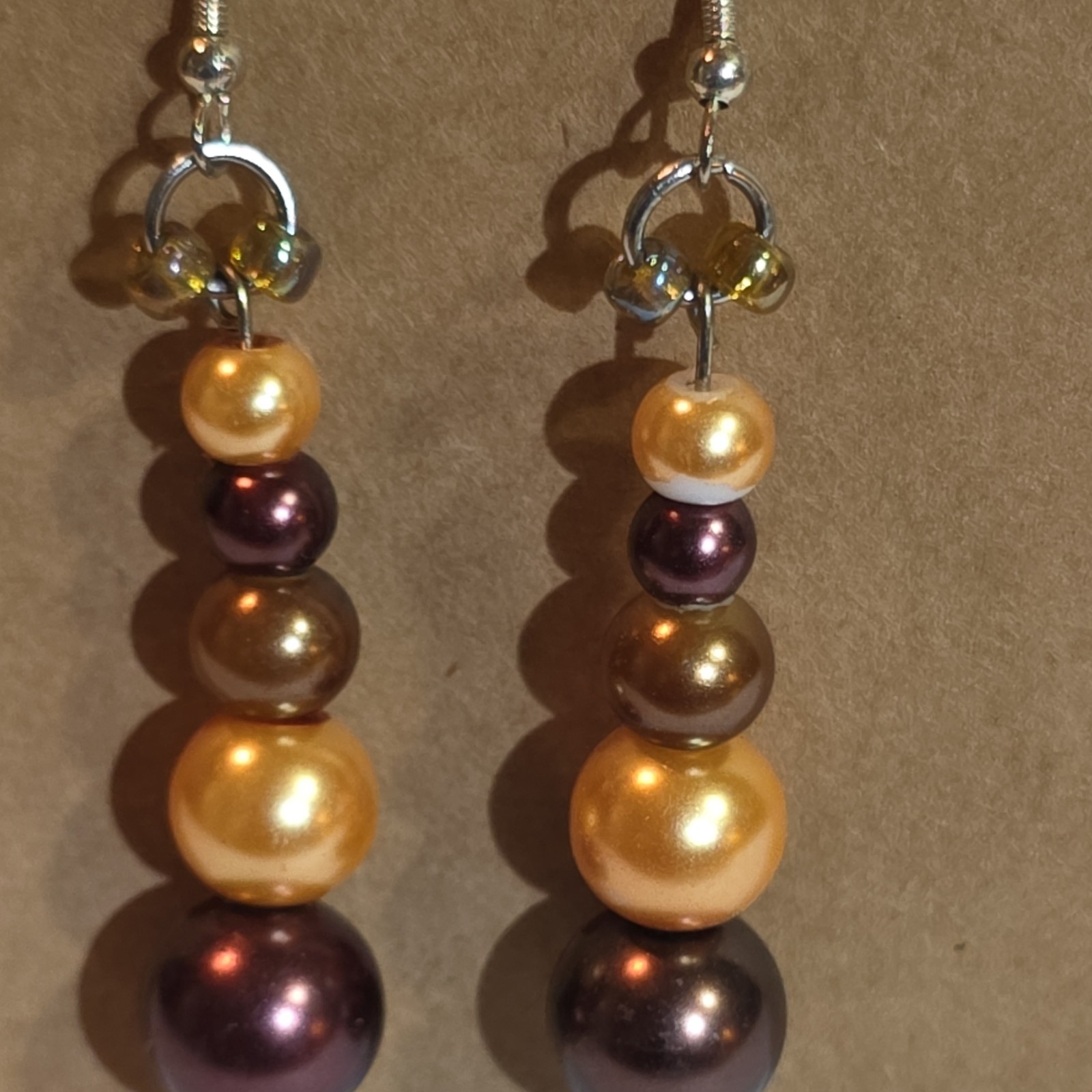 Silver Metal Multicolor Round Pearl Beaded Dangle Drop Hook Earrings – Handmade