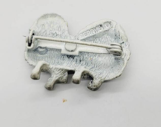 Shih Tzu Dog Brooch Pin Rhinestone GREEN Eyes signed Gerry’s Vintage