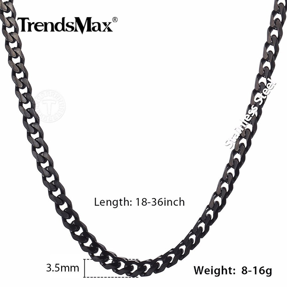 Black Stainless Steel Cuban Curb Chain Necklace Jewelry 86cm Long Link for Mens