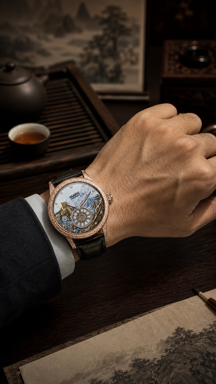 Mark Fairwhale Automatic Watch Men Great Wall Luxury Mechanical Luminous Leather