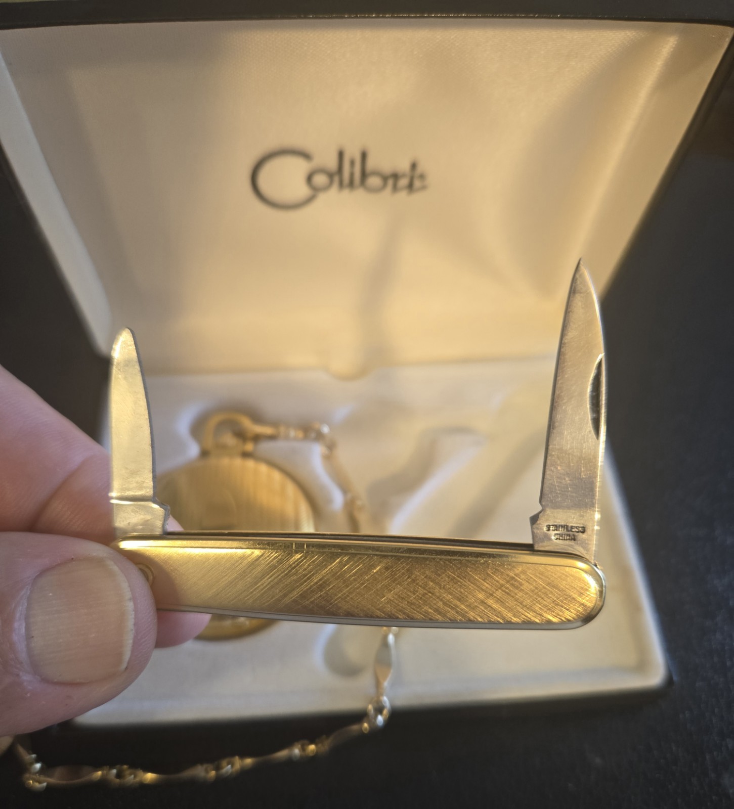 Vintage Colibri Pocket Watch Knife Combo Gold Collection Piece