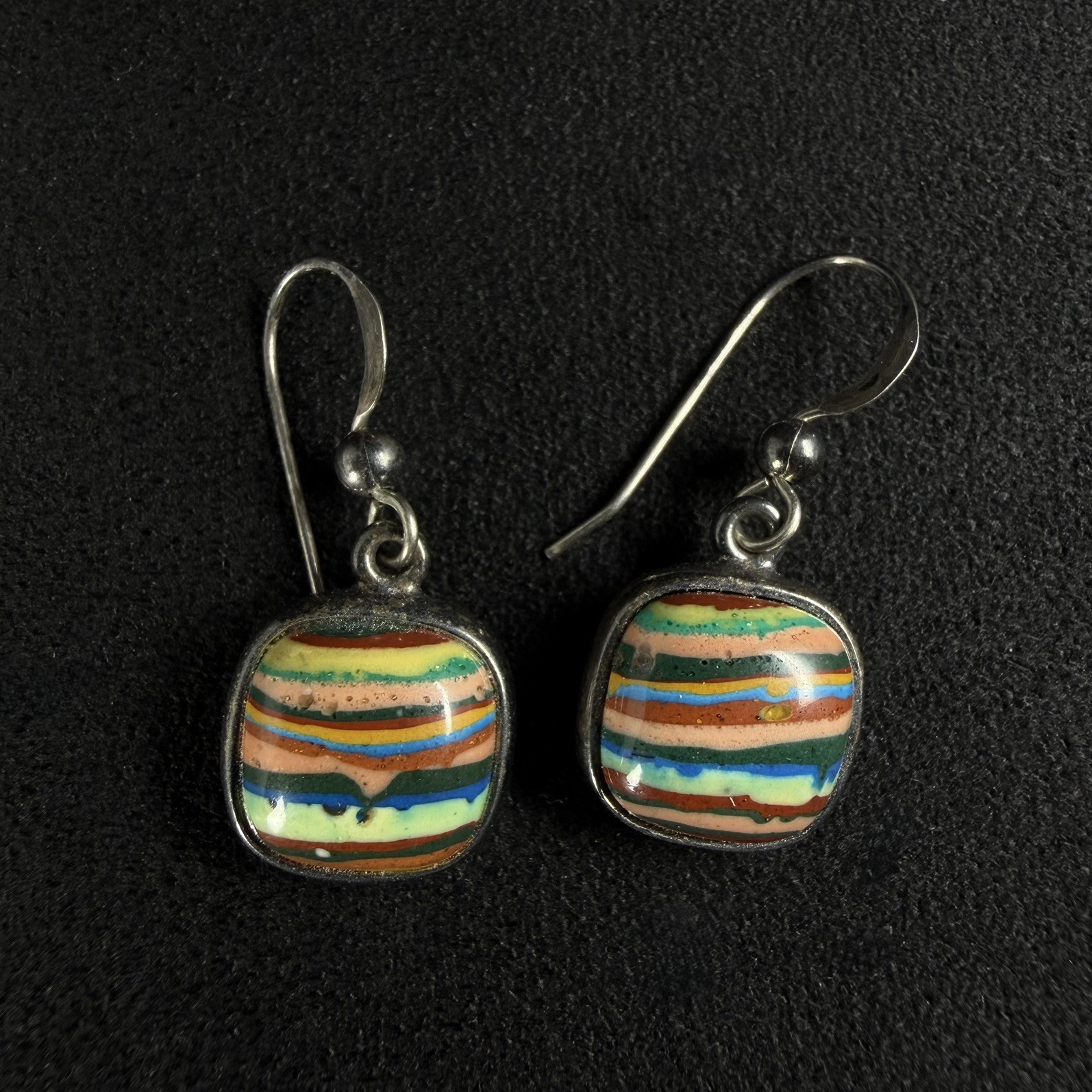 Jay King DTR Rainbow Calsilica Drop Sterling Silver Pierced Hook Earrings