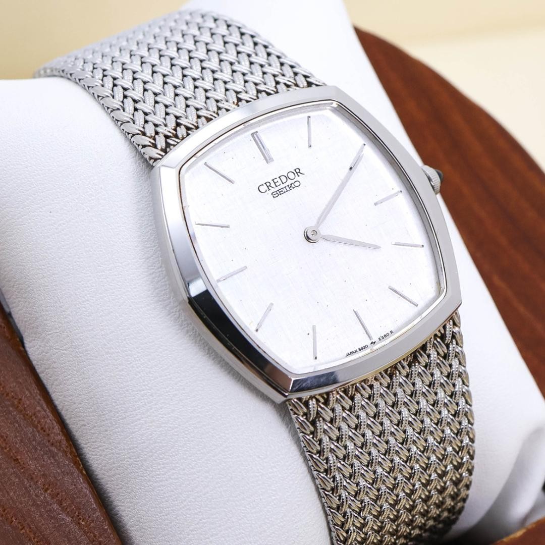 Seiko Credor 5930-5390 Quartz Silver Mesh Band wrist 18.3cm/7.2in NB/NA